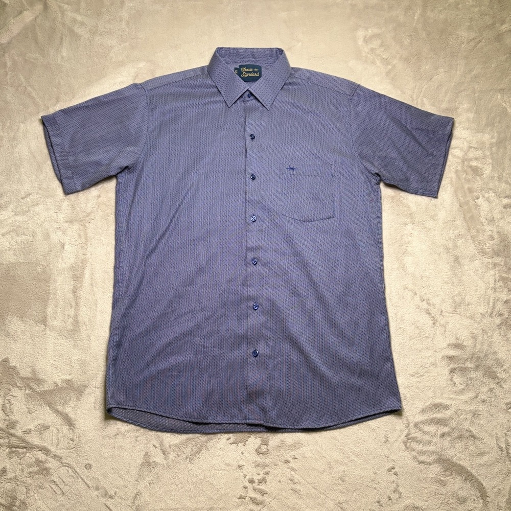 Texas Standard Short Sleeve Button Up Shirt Mens M Blue Geometric Texture Casual